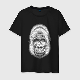 Мужская футболка хлопок с принтом Морда веселой гориллы в Петрозаводске, 100% хлопок | прямой крой, круглый вырез горловины, длина до линии бедер, слегка спущенное плечо. | 