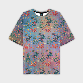Мужская футболка oversize 3D с принтом Извивающиеся драконы и яркие цветы в Курске,  |  | 