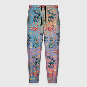 Мужские брюки 3D с принтом Извивающиеся драконы и яркие цветы в Новосибирске, 100% полиэстер | манжеты по низу, эластичный пояс регулируется шнурком, по бокам два кармана без застежек, внутренняя часть кармана из мелкой сетки | 