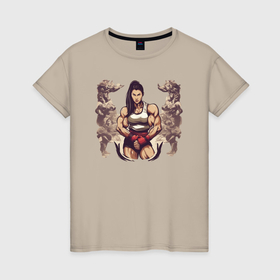 Женская футболка хлопок с принтом Сила Муай Тай в Белгороде, 100% хлопок | прямой крой, круглый вырез горловины, длина до линии бедер, слегка спущенное плечо | 