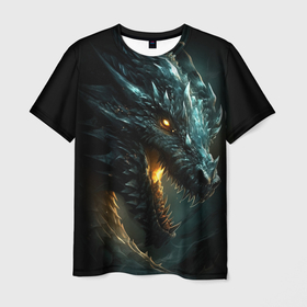 Мужская футболка 3D с принтом Древний дракон символ 2024 в Белгороде, 100% полиэфир | прямой крой, круглый вырез горловины, длина до линии бедер | 