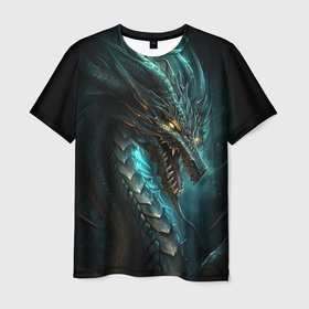 Мужская футболка 3D с принтом Древний дракон  символ  2024 в Белгороде, 100% полиэфир | прямой крой, круглый вырез горловины, длина до линии бедер | 
