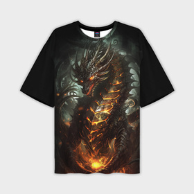 Мужская футболка oversize 3D с принтом Древний огненный дракон символ 2024 в Новосибирске,  |  | Тематика изображения на принте: 