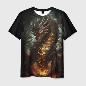 Мужская футболка 3D с принтом Древний огненный дракон символ 2024 в Санкт-Петербурге, 100% полиэфир | прямой крой, круглый вырез горловины, длина до линии бедер | 