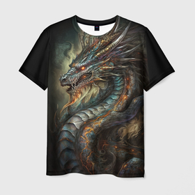 Мужская футболка 3D с принтом Древний пещерный  дракон символ 2024 в Белгороде, 100% полиэфир | прямой крой, круглый вырез горловины, длина до линии бедер | 