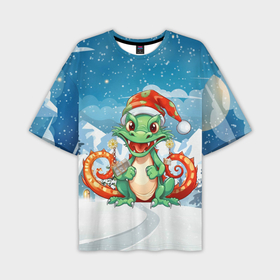 Мужская футболка oversize 3D с принтом Милый маленький новогодний  дракон  2024  года в Курске,  |  | Тематика изображения на принте: 