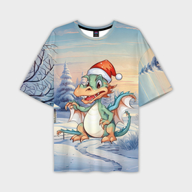 Мужская футболка oversize 3D с принтом Милый маленький  новогодний  дракон  2024  года в Курске,  |  | Тематика изображения на принте: 