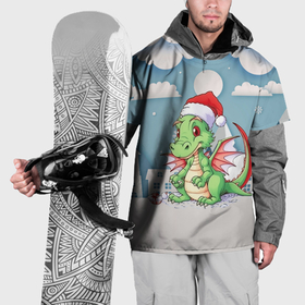 Накидка на куртку 3D с принтом Милый маленький новогодний дракон в новогодней шапочке в Кировске, 100% полиэстер |  | 