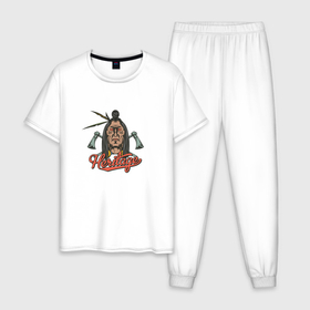 Мужская пижама хлопок с принтом Американское наследие в Санкт-Петербурге, 100% хлопок | брюки и футболка прямого кроя, без карманов, на брюках мягкая резинка на поясе и по низу штанин
 | 
