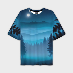 Мужская футболка oversize 3D с принтом Туманный синий лес   нейросеть в Санкт-Петербурге,  |  | 