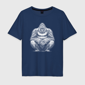 Мужская футболка хлопок Oversize с принтом Горилла на кортах в Кировске, 100% хлопок | свободный крой, круглый ворот, “спинка” длиннее передней части | 