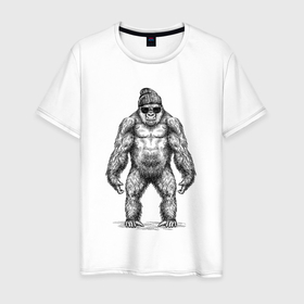 Мужская футболка хлопок с принтом Горилла хипстер в Белгороде, 100% хлопок | прямой крой, круглый вырез горловины, длина до линии бедер, слегка спущенное плечо. | 
