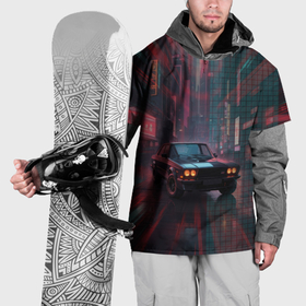 Накидка на куртку 3D с принтом Спорткар на темной улице в Новосибирске, 100% полиэстер |  | 
