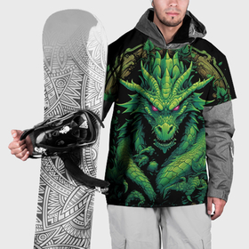 Накидка на куртку 3D с принтом Зеленый яркий неоновый дракон в Санкт-Петербурге, 100% полиэстер |  | Тематика изображения на принте: 