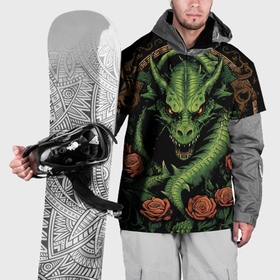 Накидка на куртку 3D с принтом Зеленый яркий неоновый дракон 2024 в Санкт-Петербурге, 100% полиэстер |  | Тематика изображения на принте: 