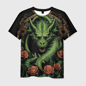 Мужская футболка 3D с принтом Зеленый яркий неоновый дракон 2024 в Белгороде, 100% полиэфир | прямой крой, круглый вырез горловины, длина до линии бедер | 