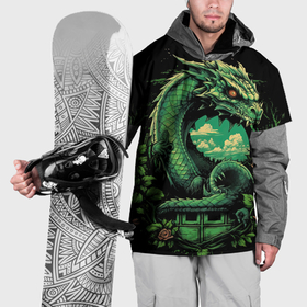 Накидка на куртку 3D с принтом Зеленый яркий неоновый дракон 2024  год в Санкт-Петербурге, 100% полиэстер |  | Тематика изображения на принте: 