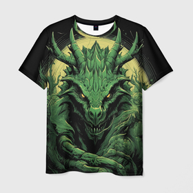 Мужская футболка 3D с принтом Зеленый яркий  неоновый  дракон  2024  год в Белгороде, 100% полиэфир | прямой крой, круглый вырез горловины, длина до линии бедер | 