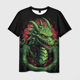 Мужская футболка 3D с принтом Зеленый  яркий  неоновый  дракон  2024  год в Белгороде, 100% полиэфир | прямой крой, круглый вырез горловины, длина до линии бедер | 