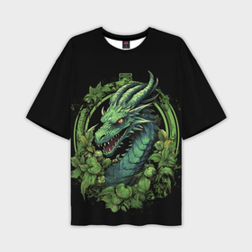 Мужская футболка oversize 3D с принтом Зеленый  яркий  неоновый  дракон символ 2024 года в Санкт-Петербурге,  |  | 