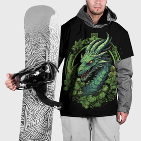 Накидка на куртку 3D с принтом Зеленый  яркий  неоновый  дракон символ 2024 года в Санкт-Петербурге, 100% полиэстер |  | Тематика изображения на принте: 