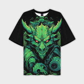 Мужская футболка oversize 3D с принтом Зеленый  яркий  неоновый  дракон символ 2024  года в Санкт-Петербурге,  |  | 