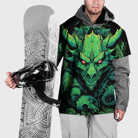 Накидка на куртку 3D с принтом Зеленый  яркий  неоновый  дракон символ 2024  года в Санкт-Петербурге, 100% полиэстер |  | 