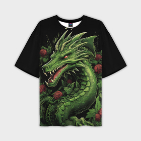 Мужская футболка oversize 3D с принтом Зеленый  яркий  неоновый  дракон символ 2024    года в Санкт-Петербурге,  |  | 