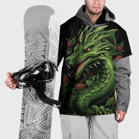 Накидка на куртку 3D с принтом Зеленый  яркий  неоновый  дракон символ 2024    года в Санкт-Петербурге, 100% полиэстер |  | 