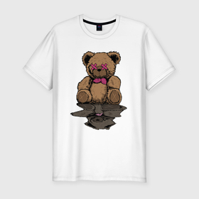 Мужская футболка хлопок Slim с принтом Плюшевый медвежонок и его отражение в Курске, 92% хлопок, 8% лайкра | приталенный силуэт, круглый вырез ворота, длина до линии бедра, короткий рукав | 