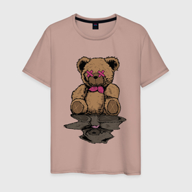Мужская футболка хлопок с принтом Плюшевый медвежонок и его отражение в Екатеринбурге, 100% хлопок | прямой крой, круглый вырез горловины, длина до линии бедер, слегка спущенное плечо. | 