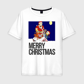 Мужская футболка хлопок Oversize с принтом Merry Christmas Simpsons в Белгороде, 100% хлопок | свободный крой, круглый ворот, “спинка” длиннее передней части | Тематика изображения на принте: 