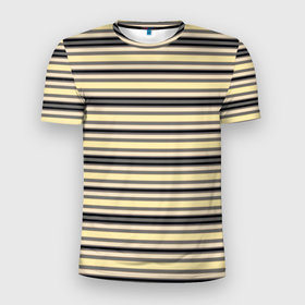 Мужская футболка 3D Slim с принтом Полосатый жёлто серый , 100% полиэстер с улучшенными характеристиками | приталенный силуэт, круглая горловина, широкие плечи, сужается к линии бедра | 
