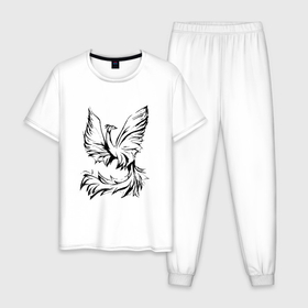Мужская пижама хлопок с принтом Птица феникс очертание в Курске, 100% хлопок | брюки и футболка прямого кроя, без карманов, на брюках мягкая резинка на поясе и по низу штанин
 | 