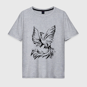 Мужская футболка хлопок Oversize с принтом Птица феникс очертание в Курске, 100% хлопок | свободный крой, круглый ворот, “спинка” длиннее передней части | 