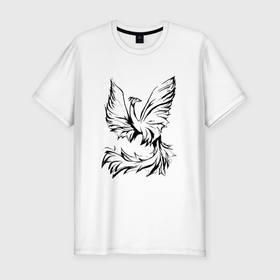 Мужская футболка хлопок Slim с принтом Птица феникс очертание в Курске, 92% хлопок, 8% лайкра | приталенный силуэт, круглый вырез ворота, длина до линии бедра, короткий рукав | 