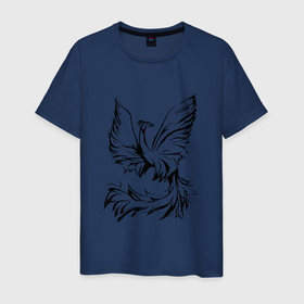 Мужская футболка хлопок с принтом Птица феникс очертание в Екатеринбурге, 100% хлопок | прямой крой, круглый вырез горловины, длина до линии бедер, слегка спущенное плечо. | 