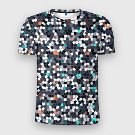 Мужская футболка 3D Slim с принтом Мозаика серый в Белгороде, 100% полиэстер с улучшенными характеристиками | приталенный силуэт, круглая горловина, широкие плечи, сужается к линии бедра | 