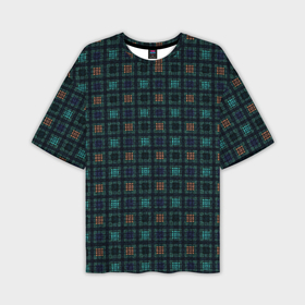 Мужская футболка oversize 3D с принтом Тёмно зелёный полосы квадраты в Курске,  |  | 
