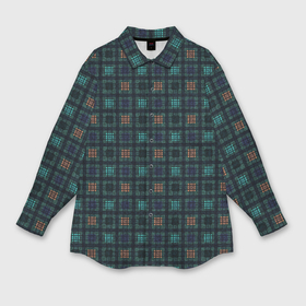 Мужская рубашка oversize 3D с принтом Тёмно зелёный полосы квадраты в Курске,  |  | 