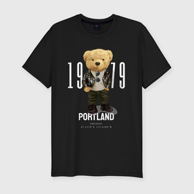 Мужская футболка хлопок Slim с принтом Плюшевый медведь portland в Курске, 92% хлопок, 8% лайкра | приталенный силуэт, круглый вырез ворота, длина до линии бедра, короткий рукав | 