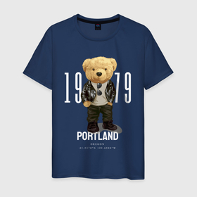 Мужская футболка хлопок с принтом Плюшевый медведь portland в Санкт-Петербурге, 100% хлопок | прямой крой, круглый вырез горловины, длина до линии бедер, слегка спущенное плечо. | Тематика изображения на принте: 