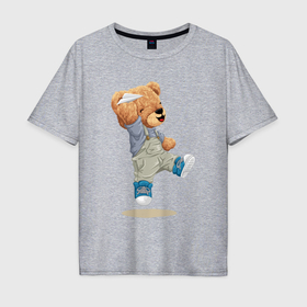 Мужская футболка хлопок Oversize с принтом Плюшевый медведь с самолетиком в Тюмени, 100% хлопок | свободный крой, круглый ворот, “спинка” длиннее передней части | 