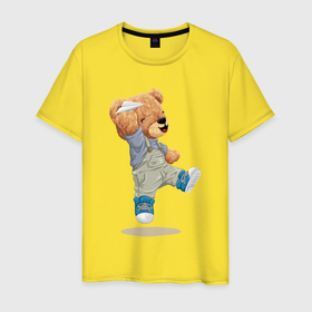 Мужская футболка хлопок с принтом Плюшевый медведь с самолетиком в Кировске, 100% хлопок | прямой крой, круглый вырез горловины, длина до линии бедер, слегка спущенное плечо. | 