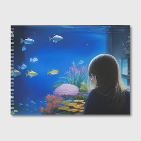 Альбом для рисования с принтом Девушка смотрит на рыб в аквариуме в Кировске, 100% бумага
 | матовая бумага, плотность 200 мг. | 