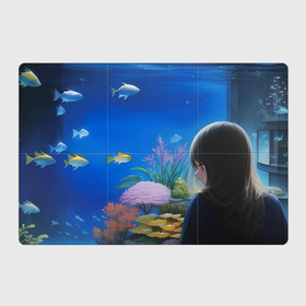 Магнитный плакат 3Х2 с принтом Девушка смотрит на рыб в аквариуме , Полимерный материал с магнитным слоем | 6 деталей размером 9*9 см | 