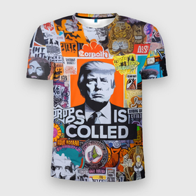 Мужская футболка 3D Slim с принтом Donald Trump   american сollage в Курске, 100% полиэстер с улучшенными характеристиками | приталенный силуэт, круглая горловина, широкие плечи, сужается к линии бедра | 