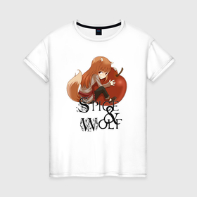 Женская футболка хлопок с принтом Волчица и яблоко , 100% хлопок | прямой крой, круглый вырез горловины, длина до линии бедер, слегка спущенное плечо | 