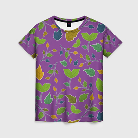 Женская футболка 3D с принтом Веточки и листья в Петрозаводске, 100% полиэфир ( синтетическое хлопкоподобное полотно) | прямой крой, круглый вырез горловины, длина до линии бедер | Тематика изображения на принте: 