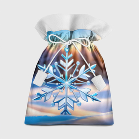 Подарочный 3D мешок с принтом Большая снежинка на фоне леса в Кировске, 100% полиэстер | Размер: 29*39 см | Тематика изображения на принте: 